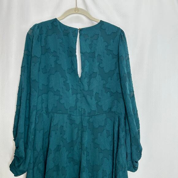 Anthropologie green deep V mini dress long sleeves size 14 - Picture 10 of 10